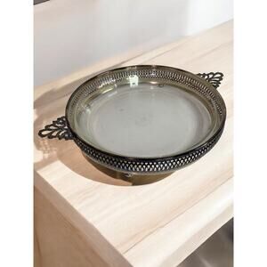 Vintage Silverplate Chafing Dish Frame Pyrex Insert Footed 10 Inch Diameter